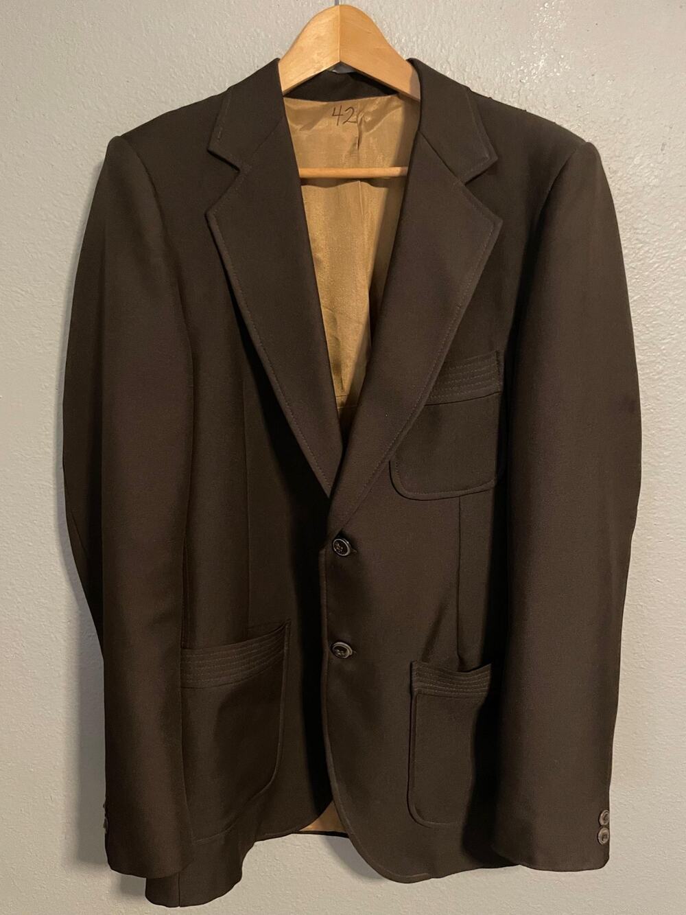 Vintage Angels Flight Blazer Mens 42L Brown Patch Pocket Career Mod Retro 70s